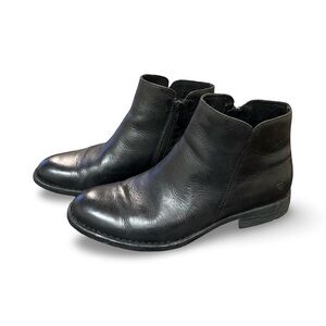 Born Lauryl Black Leather Ankle Boots Zip Booties Size 7.5M